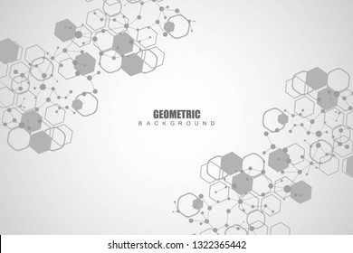 Geometric abstract background with connected line and dots. Structure molecule and communication. Scientific concept for your design. Medical, technology, science background. Vector illustration
