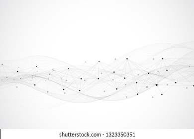 Fondo geométrico abstracto con líneas y puntos conectados. Fondo de red y conexión para la presentación. Fondo poligonal gráfico. Ilustración científica vectorial.