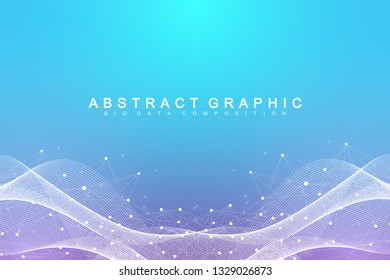 Geometric abstract background with connected line and dots. Network and connection background for your presentation. Graphic polygonal background. Scientific vector illustration.