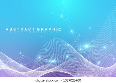 Geometric abstract background with connected line and dots. Network and connection background for your presentation. Graphic polygonal background. Scientific vector illustration