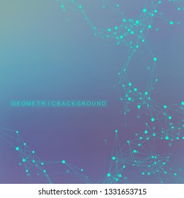 Geometric abstract background with connected line and dots. Network and connection background for your presentation. Graphic polygonal background. Scientific vector illustration.