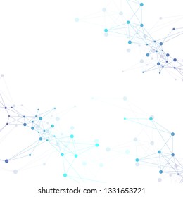 Geometrischer abstrakter Hintergrund mit verbundener Linie und Punkten. Netzwerk- und Verbindungshintergrund für Ihre Präsentation. Grafischer, mehrfarbiger Hintergrund. Wissenschaftliche Vektorgrafik.