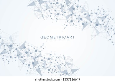 Geometric abstract background with connected line and dots. Structure molecule and communication. Scientific concept for your design. Medical, technology, science background. Vector illustration