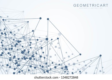 Geometric abstract background with connected line and dots. Structure molecule and communication. Scientific concept for your design. Medical, technology, science background. Vector illustration