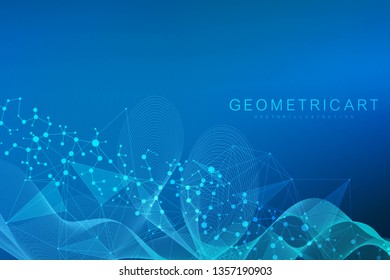 Geometric abstract background with connected line and dots. Structure molecule and communication. Big Data Visualization. Medical, technology, science background. Vector illustration