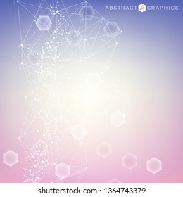 Geometric abstract background with connected line and dots. Structure molecule and communication. Big Data Visualization. Medical, technology, science background. Vector illustration