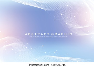 Geometric abstract background with connected line and dots. Network and connection background for your presentation. Graphic polygonal background. Scientific vector illustration.