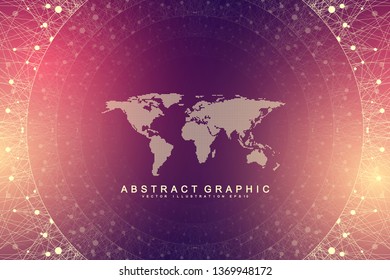 Geometric abstract background with connected line and dots. Network and connection background for your presentation. Graphic polygonal background. Scientific vector illustration.