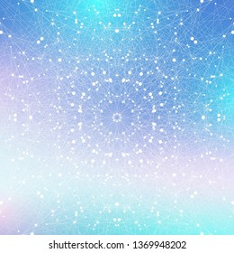 Geometric abstract background with connected line and dots. Network and connection background for your presentation. Graphic polygonal background. Scientific vector illustration.