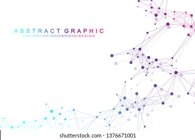 Geometric abstract background with connected line and dots. Network and connection background for your presentation. Graphic polygonal background. Scientific vector illustration.