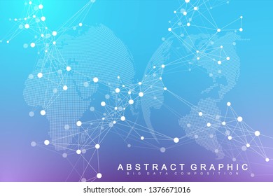 Geometric abstract background with connected line and dots. Network and connection background for your presentation. Graphic polygonal background. Scientific vector illustration.