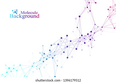 Geometric abstract background with connected line and dots. Network and connection background for your presentation. Science banner with molecules geometric background. Scientific vector illustration.