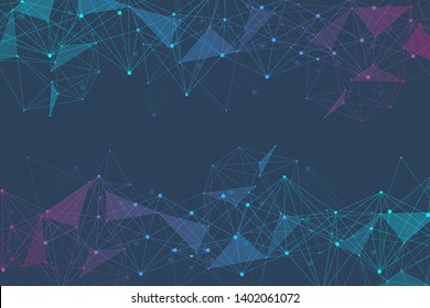 Geometric abstract background with connected line and dots. Structure molecule and communication. Scientific concept for your design. Medical, technology, science background. Vector illustration.