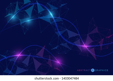 Geometric abstract background with connected line and dots. Structure molecule and communication. Scientific concept for your design. Medical, technology, science background. Vector illustration.
