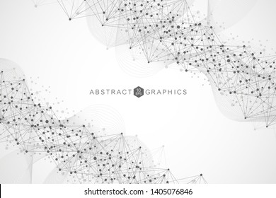 Geometric abstract background with connected line and dots. Structure molecule and communication. Big Data Visualization. Medical, technology, science background. Vector illustration.
