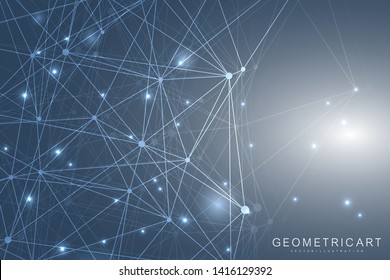 Geometric abstract background with connected line and dots. Structure molecule and communication. Scientific concept for your design. Medical, technology, science background. Vector illustration.
