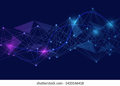Geometric abstract background with connected line and dots. Structure molecule and communication. Big Data Visualization. Medical, technology, science background. Vector illustration.