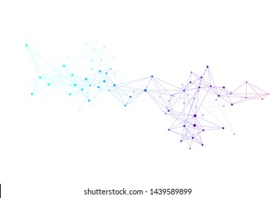 Geometric abstract background with connected line and dots. Network and connection background for your presentation. Graphic polygonal background. Scientific vector illustration.