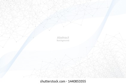 Geometric abstract background with connected line and dots. Vector illustration. Black and white molecule structure. Science and connection concept