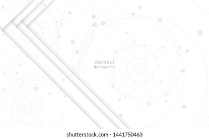 Geometric abstract background with connected line and dots. Vector illustration. Black and white molecule structure. Science and connection concept