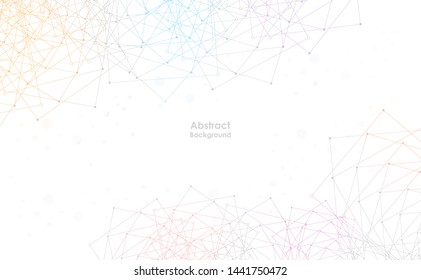 Geometric abstract background with connected line and dots. Vector illustration. Black and white molecule structure. Science and connection concept