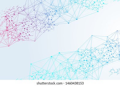 Geometric abstract background with connected line and dots. Structure molecule and communication. Big Data Visualization. Medical, technology, science background. Vector illustration.