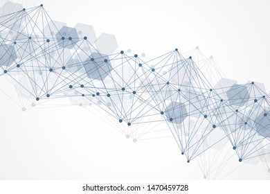Geometric abstract background with connected line and dots. Structure molecule and communication. Big Data Visualization. Medical, technology, science background. Vector illustration.