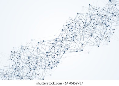 Geometric abstract background with connected line and dots. Structure molecule and communication. Big Data Visualization. Medical, technology, science background. Vector illustration.