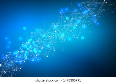 Geometric abstract background with connected line and dots. Structure molecule and communication. Big Data Visualization. Medical, technology, science background. Vector illustration.