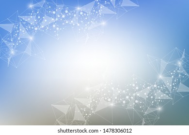 Geometric abstract background with connected line and dots. Structure molecule and communication. Scientific concept for your design. Medical, technology, science background. Vector illustration.
