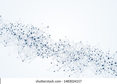 Geometric abstract background with connected line and dots. Structure molecule and communication. Big Data Visualization. Medical, technology, science background. Vector illustration.