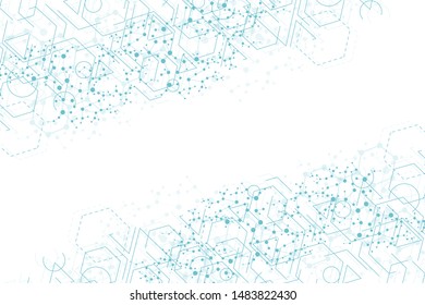 Geometric abstract background with connected line and dots. Structure molecule and communication. Big Data Visualization. Medical, technology, science background. Vector illustration.