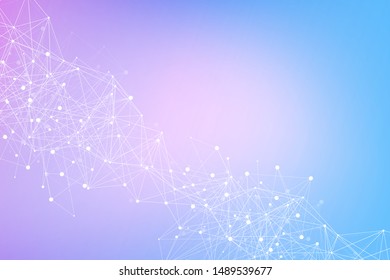 Geometric abstract background with connected line and dots. Structure molecule and communication. Big Data Visualization. Medical, technology, science background. Vector illustration.
