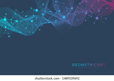 Geometric abstract background with connected line and dots. Structure molecule and communication. Big Data Visualization. Medical, technology, science background. Vector illustration.