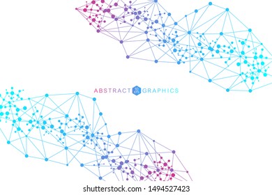 Geometric abstract background with connected line and dots. Structure molecule and communication. Big Data Visualization. Medical, technology, science background. Vector illustration.