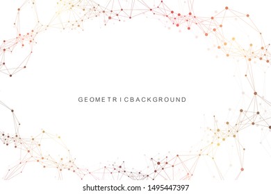 Geometric abstract background with connected line and dots. Network and connection background for your presentation. Graphic polygonal background. Wave flow. Scientific vector illustration
