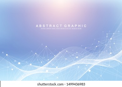 Plano de fundo geométrico abstrato com linha e pontos conectados. Plano de fundo de rede e conexão para sua apresentação. Fundo poligonal gráfico. Fluxo das ondas. Ilustração do vetor científico