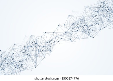 Geometric abstract background with connected line and dots. Structure molecule and communication. Big Data Visualization. Medical, technology, science background. Vector illustration.