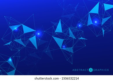 Geometric abstract background with connected line and dots. Structure molecule and communication. Big Data Visualization. Medical, technology, science background. Vector illustration.