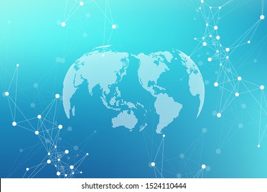 Geometric abstract background with connected line and dots. Network and connection background for your presentation. Graphic polygonal background. Wave flow. Scientific vector illustration