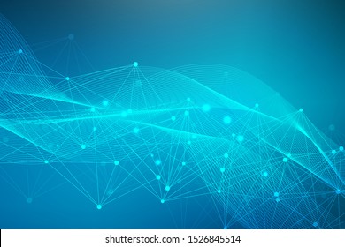 Geometric abstract background with connected line and dots. Structure molecule and communication. Big Data Visualization. Medical, technology, science background. Vector illustration.