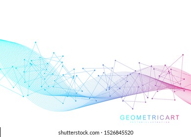 Geometric abstract background with connected line and dots. Structure molecule and communication. Big Data Visualization. Medical, technology, science background. Vector illustration.