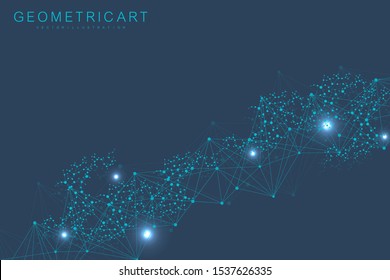 Geometric abstract background with connected line and dots. Structure molecule and communication. Big Data Visualization. Medical, technology, science background. Vector illustration.