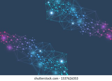 Geometric abstract background with connected line and dots. Structure molecule and communication. Big Data Visualization. Medical, technology, science background. Vector illustration.