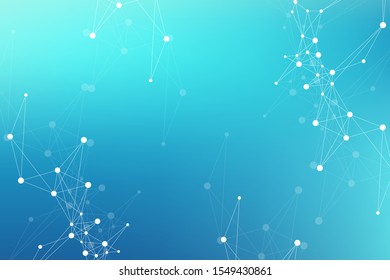 Geometric abstract background with connected line and dots. Network and connection background for your presentation. Graphic polygonal background. Scientific vector illustration