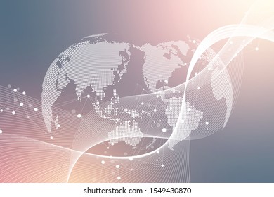 Geometric abstract background with connected line and dots. Network and connection background for your presentation. Graphic polygonal background. Wave flow. Scientific vector illustration