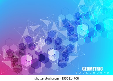 Geometric abstract background with connected line and dots. Structure molecule and communication. Big Data Visualization.  