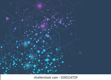 Geometric abstract background with connected line and dots. Structure molecule and communication. Big Data Visualization.  