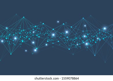 Geometric abstract background with connected line and dots. Structure molecule and communication. Big Data Visualization. Medical, technology, science background. Vector illustration.