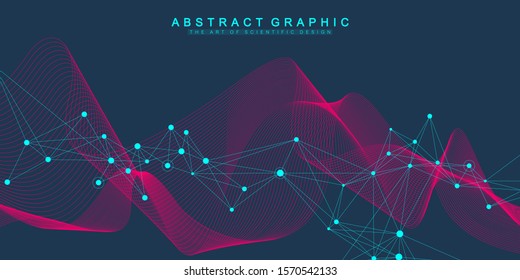 Geometric abstract background with connected line and dots. Network and connection background for your presentation. Graphic polygonal background. Scientific vector illustration